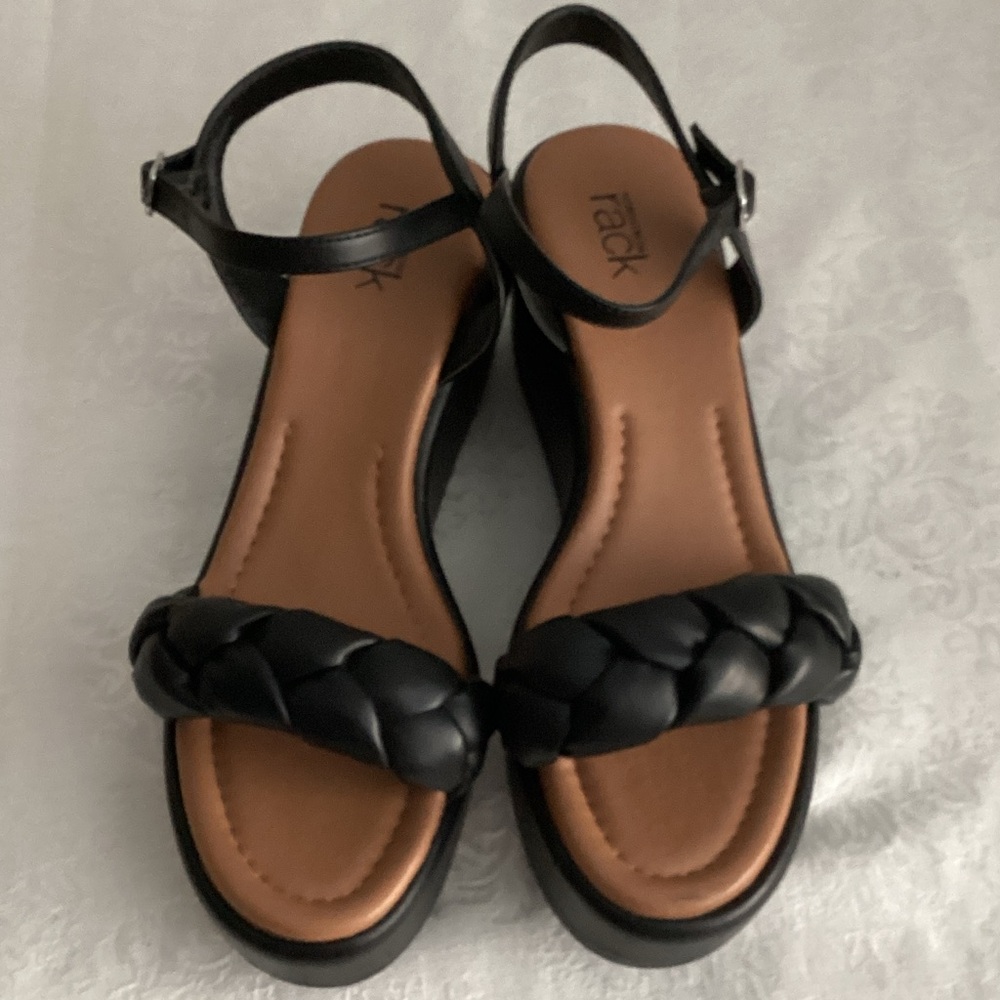 Nordstrom Rack Collection Black Braided Strap Sandals with Ankle Buckle
